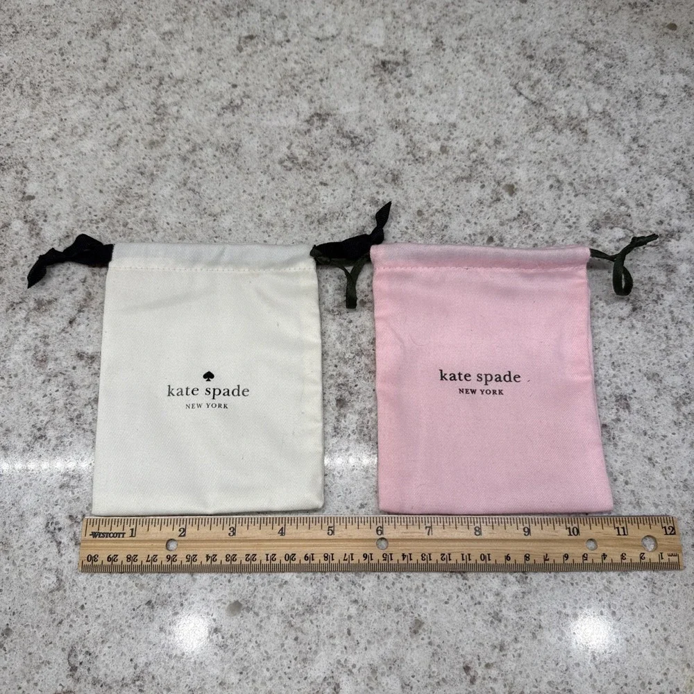 2 Kate Spade New York Jewelry Storage Bags Pouch White & Pink w/ Blk Drawstring